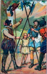 Guillaume Tell (William Tell) (heróis lendários da independência suíça) recusou-se a curvar-se ao chapéu. Cromolitografia do final do século XIX.