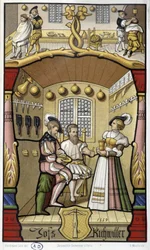 Cenas de cabeleireiro e barbeiro - fac-símile de uma miniatura de 1559