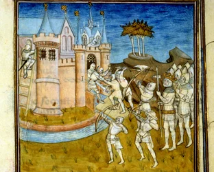 Henri 1er (1008 - 1060) lutou contra o exército de Guilherme o Conquistador (1027 - 1087) em 1054 - em "Grandes chroniques de Saint-Denis", finais do século XIV (ref. 512