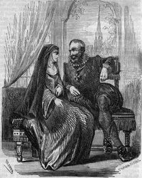 Henrique IV Rei da França (1553-1610) com a Abadessa de Montmartre Marie de Beauvilliers - Gravura do século XIX