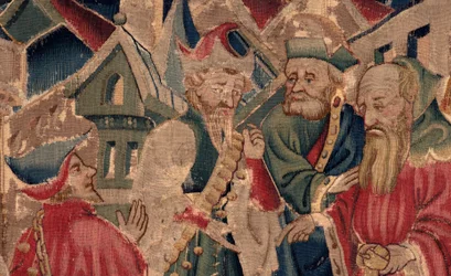 História de Saint Piat e Saint Eleuthère, Cena 14: A peste está aniquilando a cidade de Tournai. Detalhe.