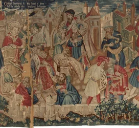 História de Saint Piat e Saint Eleuthère, Cena 4: Hirineus está a destruir o ídolo do povo Tournai