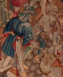 História de Saint Piat e Saint Eleuthère, Detalhe da Cena 5. Meio à esquerda. Tijolos.