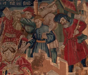 História de Saint Piat e Saint Eleuthère, Detalhe da Cena 5. Parte superior direita. Tijolos.