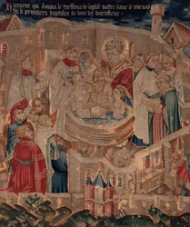História de Saint Piat e Saint Eleuthère, Cena 6 Detalhe a meio. Cena do baptismo.
