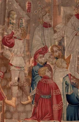 História de Saint Piat e Saint Eleuthère, Cena 6 Detalhe a meio. Cena do baptismo, pessoas a assistir.