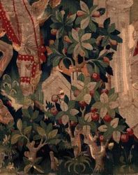 História de Saint Piat e Saint Eleuthère, Cena 8 Detalhe a meio da direita. Cena da natureza, arbustos.