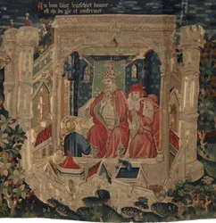 História de Saint Piat e Saint Eleuthère, Cena 9: A Santa Éleuthère é confirmada pelo Papa como bispo de Tournai.