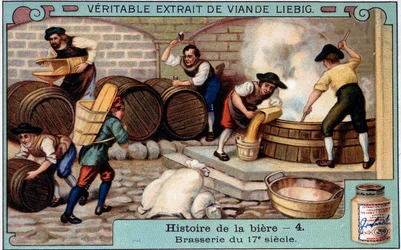 História da cerveja: cervejaria no século XVIII - Liebig adesivo publicitário