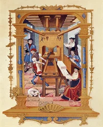 História da impressão: uma oficina tipográfica por volta de 1530.