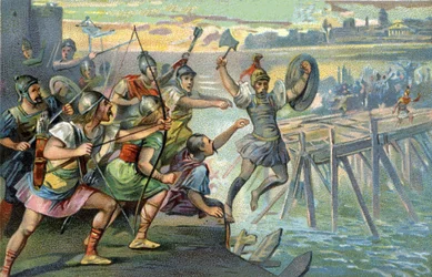 Horácio Cocles (Horácio, o Caolho), herói lendário que defende a única ponte que atravessava o Tibre, enquanto a jovem República Romana era ameaçada pelo etrusco Lars Porsenna, 507 a.C.