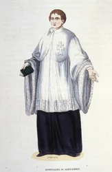 Hospitaleiro da Ordem Militar e Religiosa do Espírito Santo (Ordem do Espírito Santo) fundada por Henrique III em 1578, gravura do século XIX. Colégio Privado de Milão.