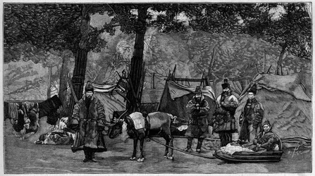 Jardim Zoológico Humano: Acampamento de Lappa no Jardim de Aclimatação de Paris. Gravura em "La Nature". Revue des sciences et de ses applications aux arts et a l