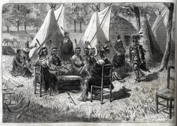 Jardins zoológicos humanos - Jardim zoológico humano - Exposições etnológicas - Índios Mohas no Jardim de Aclimatação, O Diário Ilustrado de 1883 - Quinze ameríndios do Nebraska