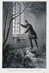 Fui ontem à noite e arranhei na janela, ilustração em "The Permiers Exploits of Sherlock Holmes" de Conan Doyle. Sd. por volta de 1890