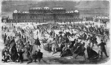 Patinagem no gelo na Praça Belvedere, em Viena, em 1864.
