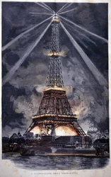 Iluminação da Torre Eiffel durante a Exposição Universal de 1889.