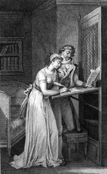 Ilustração do livro "Dangerous Liaisons" de Choderlos De Laclos (1741 - 1803). Gravura do início do século XIX.