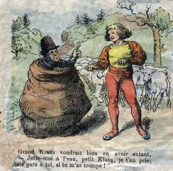 Ilustração do final do século XIX para o conto de Hans Christian Andersen (1805-1875) "Grand Claus and Little Claus" (Klaus). Coleção particular.
