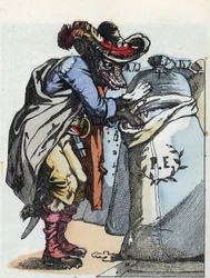 Ilustração do conto "Compere le Loup, Maitre Renard, Comere la Chevre et ses petits biquets" depois de uma fábula de Jean de la Fontaine. Em "Contos da casa para os pequenos". Gravura anónima do século XIX.