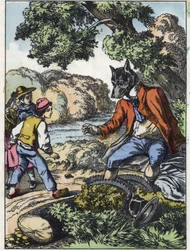 Ilustração do conto "Good Mom Mom Sheep". Em "Contos da casa para os pequenos". Gravura anónima do século XIX.