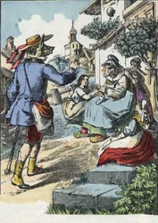 Ilustração do conto "Good Mom Mom Sheep". Em "Contos da casa para os pequenos". Gravura anónima do século XIX.