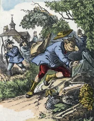 Ilustração do conto "Good Mom Mom Sheep". Em "Contos da casa para os pequenos". Gravura anónima do século XIX.