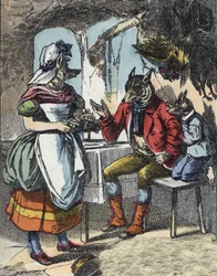 Ilustração do conto "Good Mom Mom Sheep". Em "Contos da casa para os pequenos". Gravura anónima do século XIX.