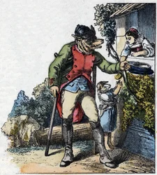 Ilustração do conto "Good Mom Mom Sheep". Em "Contos da casa para os pequenos". Gravura anónima do século XIX.