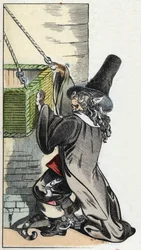 Ilustração do conto "O terrível personagem Raminagrobis e os ratos" desenha fábulas de Jean de la Fontaine. Em "Contos da casa para os pequenos". Gravura anónima do século XIX.