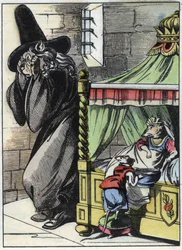Ilustração do conto "O terrível personagem Raminagrobis e os ratos" desenha fábulas de Jean de la Fontaine. Em "Contos da casa para os pequenos". Gravura anónima do século XIX.