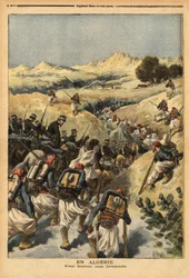 Na Argélia, um batalhão organizado por um batalhão inteiro de Zouaves, reforçado pela cavalaria, para capturar Areski ben Bashir, três vezes condenado à morte pelo tribunal de Argel. Gravação no "Le petit journal" 23/12/1893. A coleção de Selva.