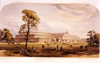 Revolução industrial: vista do Palácio de Cristal, construído por Joseph Paxton para a Exposição Mundial de 1851 em Londres (Hyde Park) Século XIX