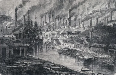 Indústria em Inglaterra: Fábrica de Cobre pelo Sr. Vivian (Manchester), "Round the World", 2ª semana de 1865.