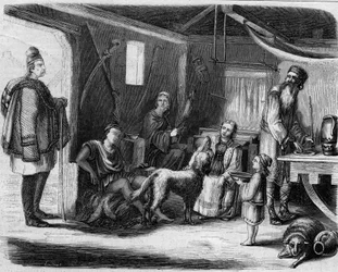 Interior de uma casa de camponeses sérvios nos arredores de Belgrado, em 1859.