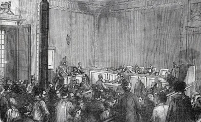 Vista interna da polícia correcional, 6ª câmara em Paris no século XIX - Gravação em "Tableau-de-Paris" de Edmond Texier