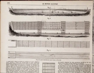 Projeto internacional de uma ponte sobre o canal da Mancha entre Calais e Dover - em «The Illustrated World» de 16/11/1867