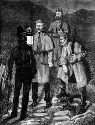 Patrulha policial irlandesa controlando um suspeito (1881).