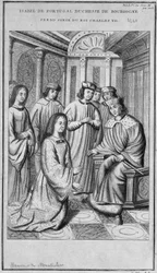 Isabel de Portugal (1397-1472) Duquesa de Borgonha toma conge duro o rei Carlos VII.