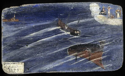 Ex-voto italiano para um naufrágio em 1879 - pintura em madeira