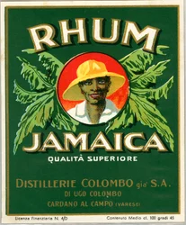 Anúncio de álcool rum na Jamaica (Chromolithography, final do século XIX)