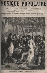 Jean Elleviou, cantor francês, comediante e libretista (1769-1842) cantando em benefício de um cego em 1801 no Champs-Elysees - gravura no jornal semanal "La musique populaire" ilustre - 1882