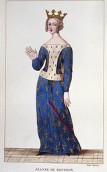 Jeanne de Bourbon (1338-1378). Rainha de França de 1364 a 1378. Gravura a partir de 1830.
