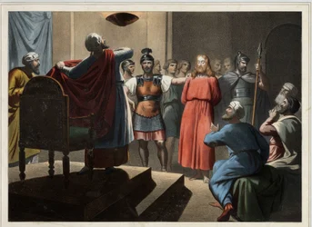 Jesus antes do Caifhe. Gravura anónima de meados do século XIX.
