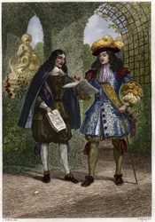 João Batista (Jean-Baptiste) Colbert (1619-1683) com Luís XIV, Rei da França e Navarra (1638-1715). Gravura do século XIX. Coleção particular.
