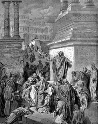 Jonas exorta os habitantes de Nínive à penitência.