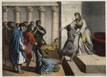 José Patriarca, chamado Vizir do Egipto, é reconhecido pelos seus irmãos que o fizeram acreditar na sua morte e pedir perdão. Gravura anónima do século XIX.