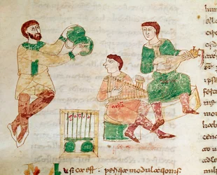 Malabaristas e músicos da corte (miniatura, século IX)