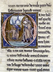 Rei Modreius. Manuscrito: Conquista do Saint Gréal, escrito 717 anos após a paixão do nosso senhor. Bibliotheque municipale de Rennes, ms. 255 (Coleção de romances da Távola Redonda); Paris