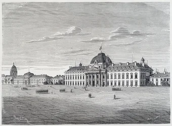 A Ecole Militaire des Invalides vista do Champ de Mars - gravura, c.1830